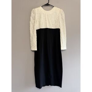 Vtg Sarah Elizabeth Evening Cocktail Dress Pearls‎ Modest Black Ivory 10 Petite